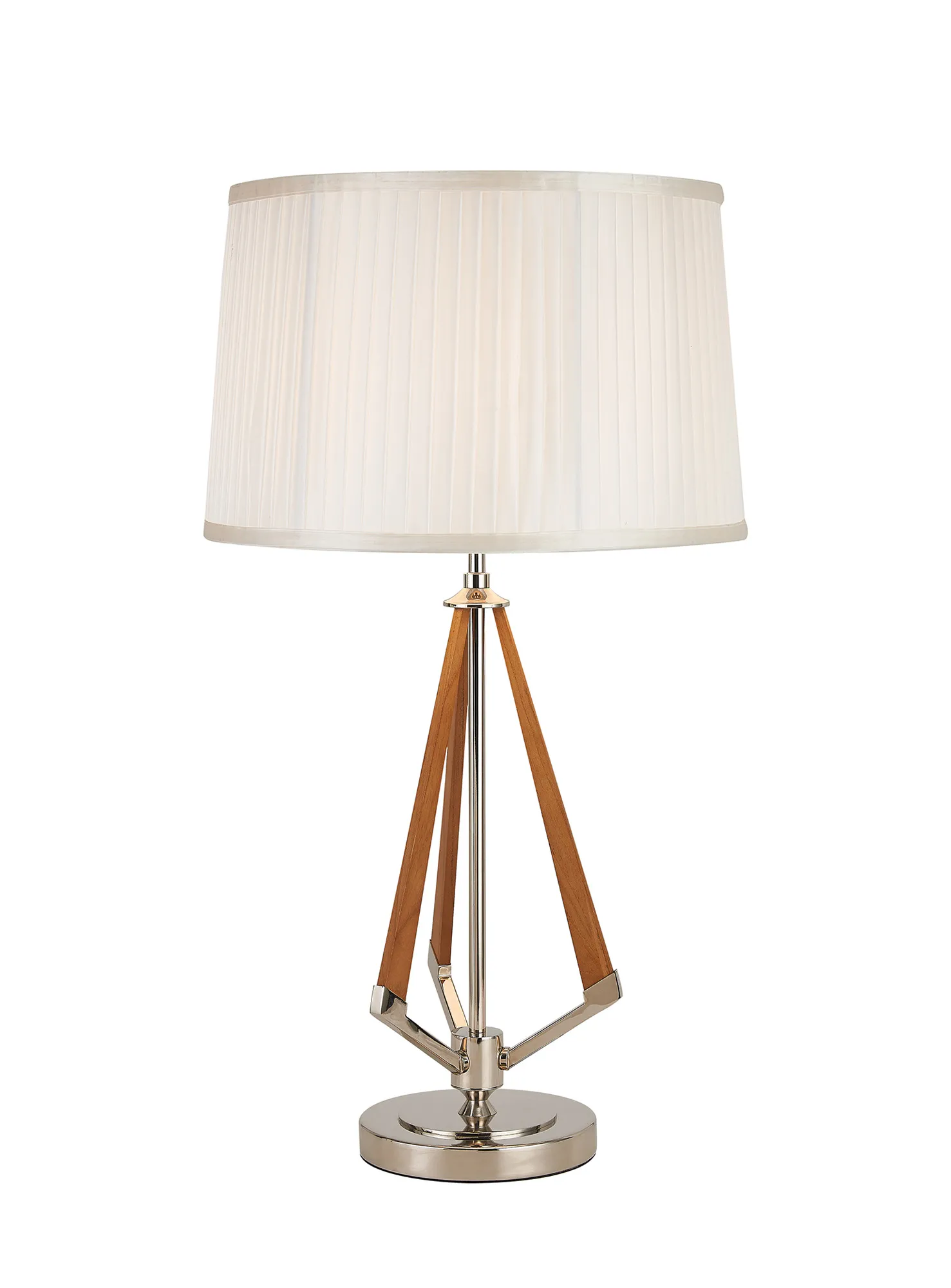 IL32956PN/WH  Hilton Table Lamp, 1 Light E27, Polished Nickel/Taupe Wood/White 22x26cm Shade
